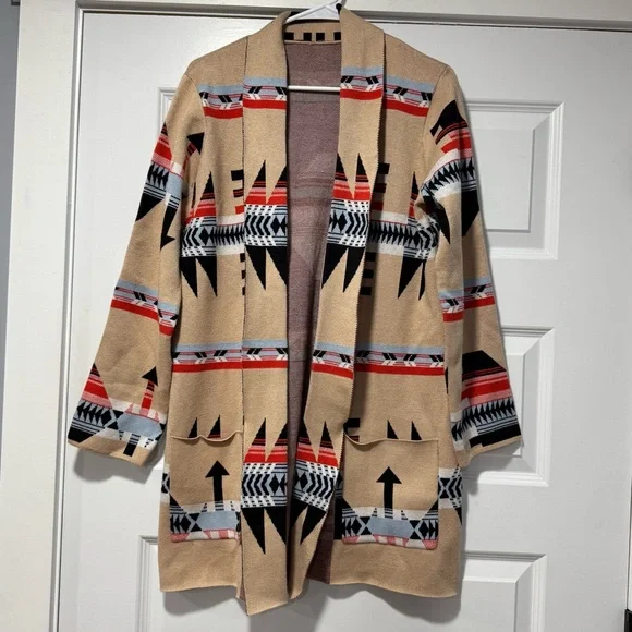 Aztec Patterned Tan Sweater - Picture 2 of 9